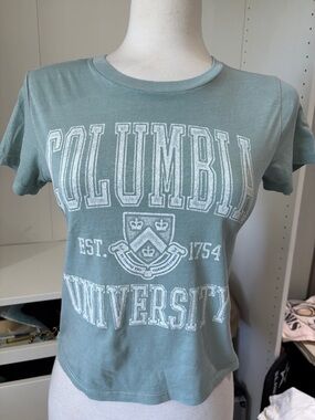 Columbia Short Sleeve Tee in Sage Green with White Graphic